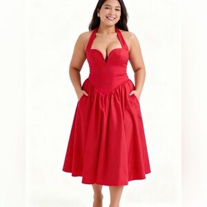 HOUSE OF CB 'Coquette' Scarlet Halter Midi Dress/Size S